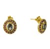 Silver earrings with czech garnet and moldavite, gold plated - oval                                 