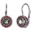 Silver earrings with czech garnet and moldavite, rhodium plated - circle                            