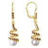Silver earrings with czech garnet and pearl, gold plated - spiral                                   