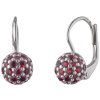 Silver earrings with czech garnet, rhodium plated - ball                                            