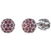 Silver earrings with czech garnet, rhodium plated - ball                                            