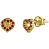 Silver earrings with czech garnet, gold plated - heart                                              