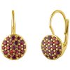 Silver earrings with czech garnet, gold plated - circle                                             