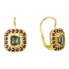 Silver earrings with czech garnet and moldavite, gold plated - square                               