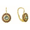 Silver earrings with czech garnet and moldavite, gold plated - circle                               