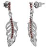 Silver earrings with czech garnet, rhodium plated - feather                                         