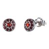 Silver earrings with czech garnet, rhodium plated - circle                                          