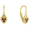 Silver earrings with czech garnet, gold plated - heart                                              