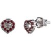 Silver earrings with czech garnet, rhodium plated - heart                                           