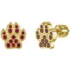 Silver earrings with czech garnet, gold plated - paw                                                