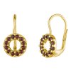 Silver earrings with czech garnet, gold plated - circle                                             