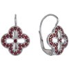 Silver earrings with czech garnet, rhodium plated - flower                                          