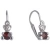 Silver earrings with czech garnet, rhodium plated, animal - bear                                    