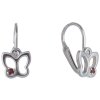 Silver earrings with czech garnet, rhodium plated, animal - butterfly                               