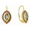 Silver earrings with czech garnet and moldavite, gold plated - tip                                  
