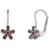 Silver earrings with czech garnet, rhodium plated - flower                                          