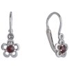 Silver earrings with czech garnet, rhodium plated - flower                                          