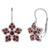 Silver earrings with czech garnet, rhodium plated - flower                                          
