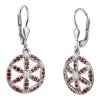 Silver earrings with czech garnet, rhodium plated - circle                                          