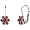 Silver earrings with czech garnet, rhodium plated - flower                                          