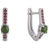 Silver earrings with czech garnet and moldavite, rhodium plated - line                              