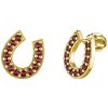 Silver earrings with czech garnet, gold plated - horseshoe                                          