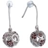 Silver earrings with czech garnet, rhodium plated - ball                                            