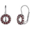 Silver earrings with czech garnet, rhodium plated - circle                                          