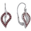 Silver earrings with czech garnet, rhodium plated - leaf                                            