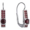Silver earrings with czech garnet, rhodium plated - rectangle                                       