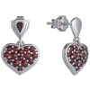 Silver earrings with czech garnet, rhodium plated - heart                                           