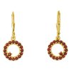Silver earrings with czech garnet, gold plated - circle                                             