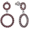 Silver earrings with czech garnet, rhodium plated - circle                                          