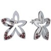 Silver earrings with czech garnet, rhodium plated - flower                                          