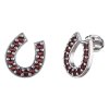 Silver earrings with czech garnet, rhodium plated - horseshoe                                       