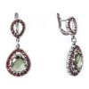 Silver earrings with czech garnet and moldavite, rhodium plated - drop                              
