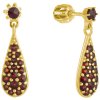 Silver earrings with czech garnet, gold plated - drop                                               