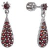 Silver earrings with czech garnet, rhodium plated - drop                                            