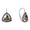 Silver earrings with czech garnet and moldavite, rhodium plated - triangle                          