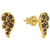 Silver earrings with czech garnet, gold plated - wing                                               