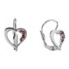 Silver earrings with czech garnet, rhodium plated - heart                                           