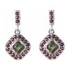 Silver earrings with czech garnet and moldavite, rhodium plated - square                            