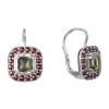 Silver earrings with czech garnet and moldavite, rhodium plated - square                            