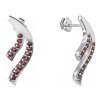 Silver earrings with czech garnet, rhodium plated - wave                                            