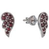 Silver earrings with czech garnet, rhodium plated - wing                                            