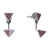 Stříbrné náušnice s českým granátem, rhodiované - trojúhelník
