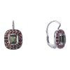 Silver earrings with czech garnet and moldavite, rhodium plated - rectangle                         