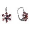 Silver earrings with czech garnet, rhodium plated - flower                                          