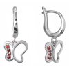 Silver earrings with czech garnet, rhodium plated, animal - butterfly                               