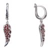 Silver earrings with czech garnet, rhodium plated - wing                                            
